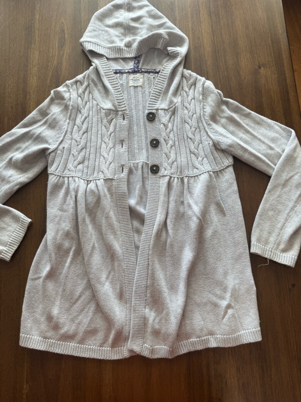 Boden light gray hooded cable knit sweater